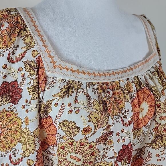 Rachel Zoe Top S Paisley Print Crochet Balloon Sleeve Cropped Linen Peasant - Picture 5 of 15
